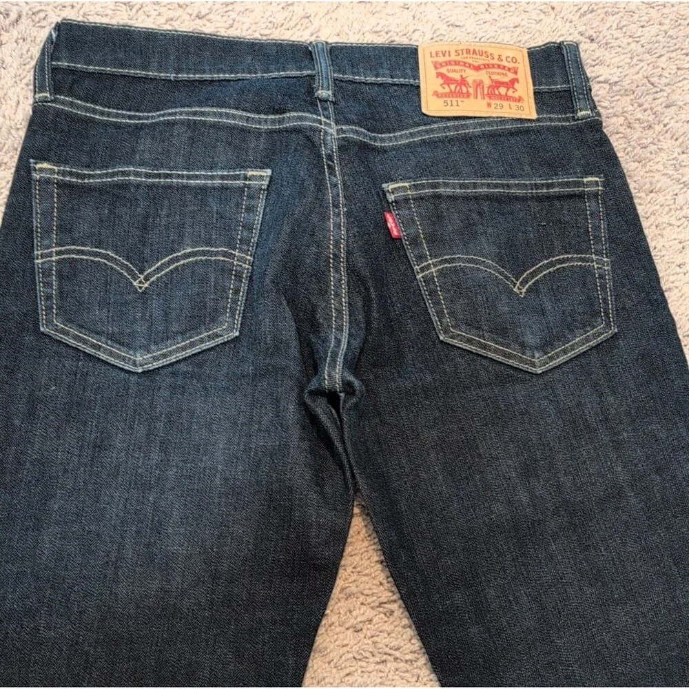 Levi's Men's Slim Fit Dark Blue Denim Jeans Dark Wash Button Zip 5-Pocket Logo